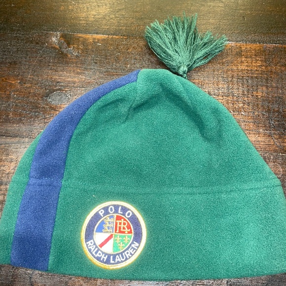 Polo Ralph Lauren Cookie Patch Fleece Green Blue Beanie Cap Hat